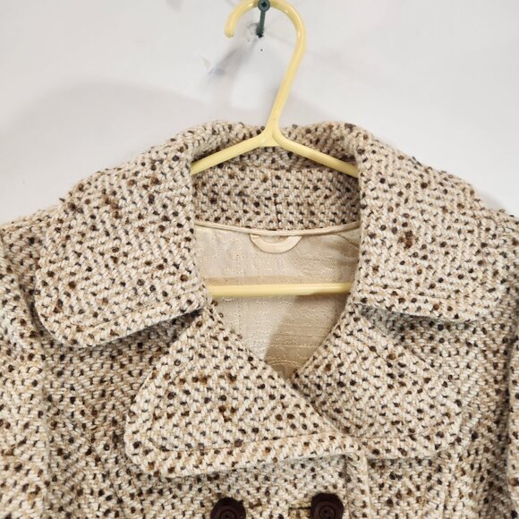 Vintage Handmade Double Breasted Speckled Herringbone Beige Peacoat Small - Picture 6 of 13